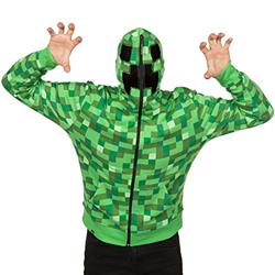 zipped up hoodie with sharp metal emblem at forehead area.jpg